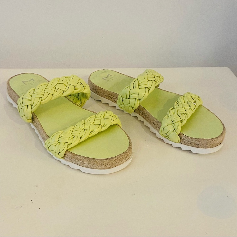 Marc Fisher Sz 7 Pastel Green Jaimee Leather Slides/Slip on Flat Espadrilles